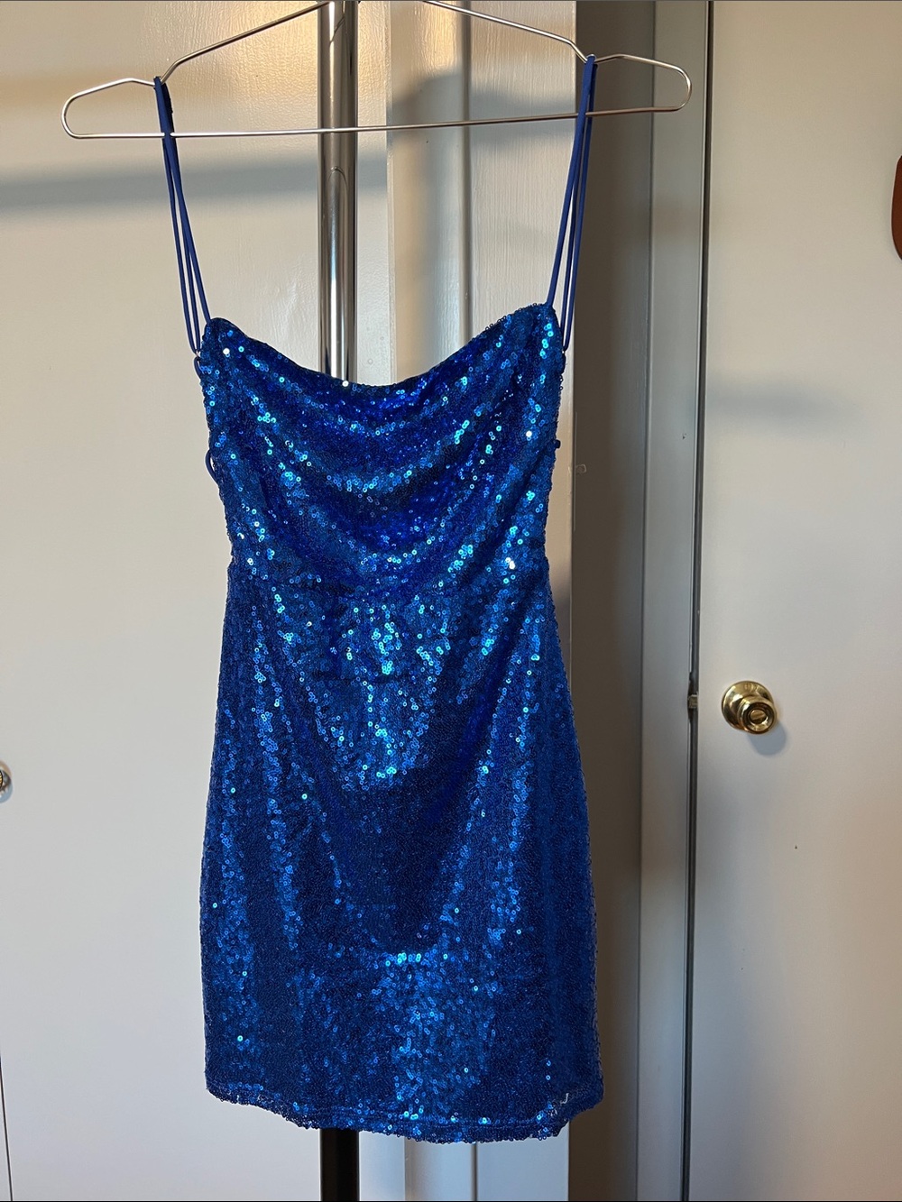 Lucy in the Sky Electric Blue Sequin Cowl Mini Dress